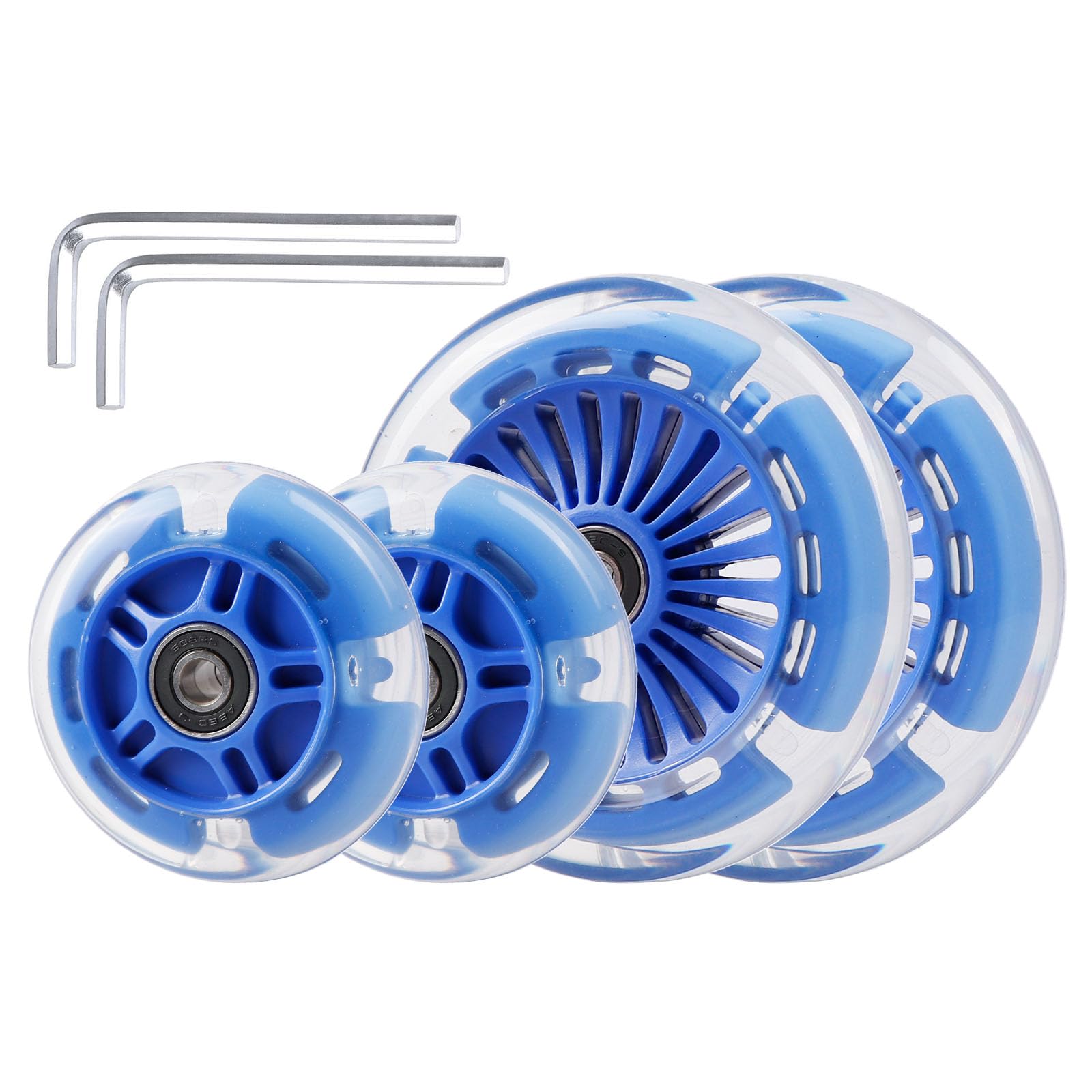 4-Pack Light Up Scooter Wheels - 120mm & 80mm White LED Replacement Wheel for Micro Mini Maxi Lascoota 3-Wheel Kick Scooter (Blue)