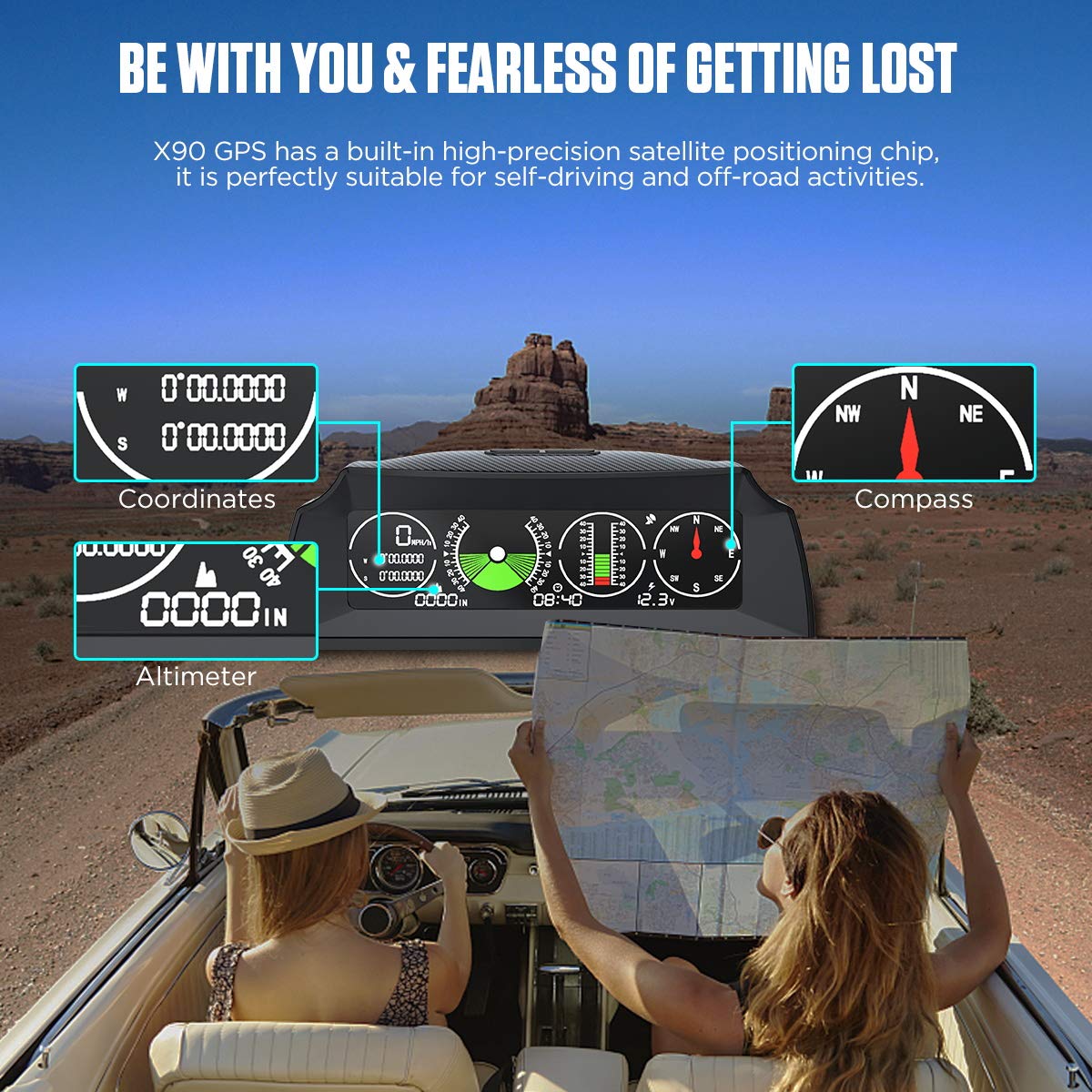 Car Inclinometer Level Tilt Gauge, Car HUD GPS Speedometer MPH Car