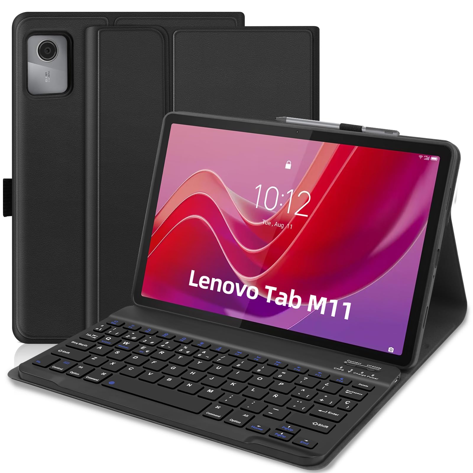 Funda con Teclado para Lenovo Tab M11 11" 2024, Español Ñ Teclado Bluetooth Inalámbrico Desmontable con Funda Protectora Delgada, Negro