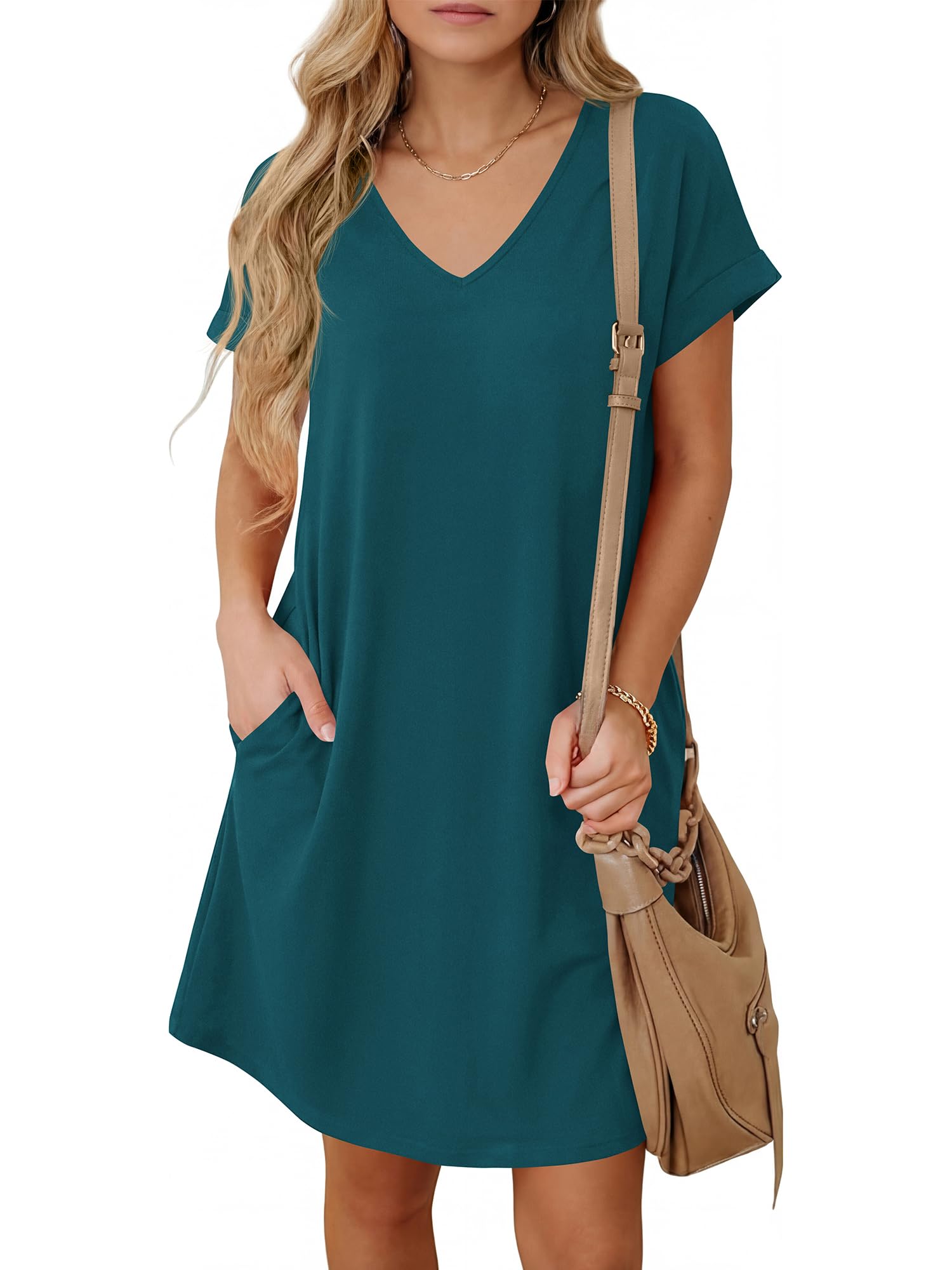 BTFBM Womens Summer Dresses 2026 Pockets Short Sleeve Loose Nightgowns Pajama Beach Vacation Casual Spring T Shirt Dress