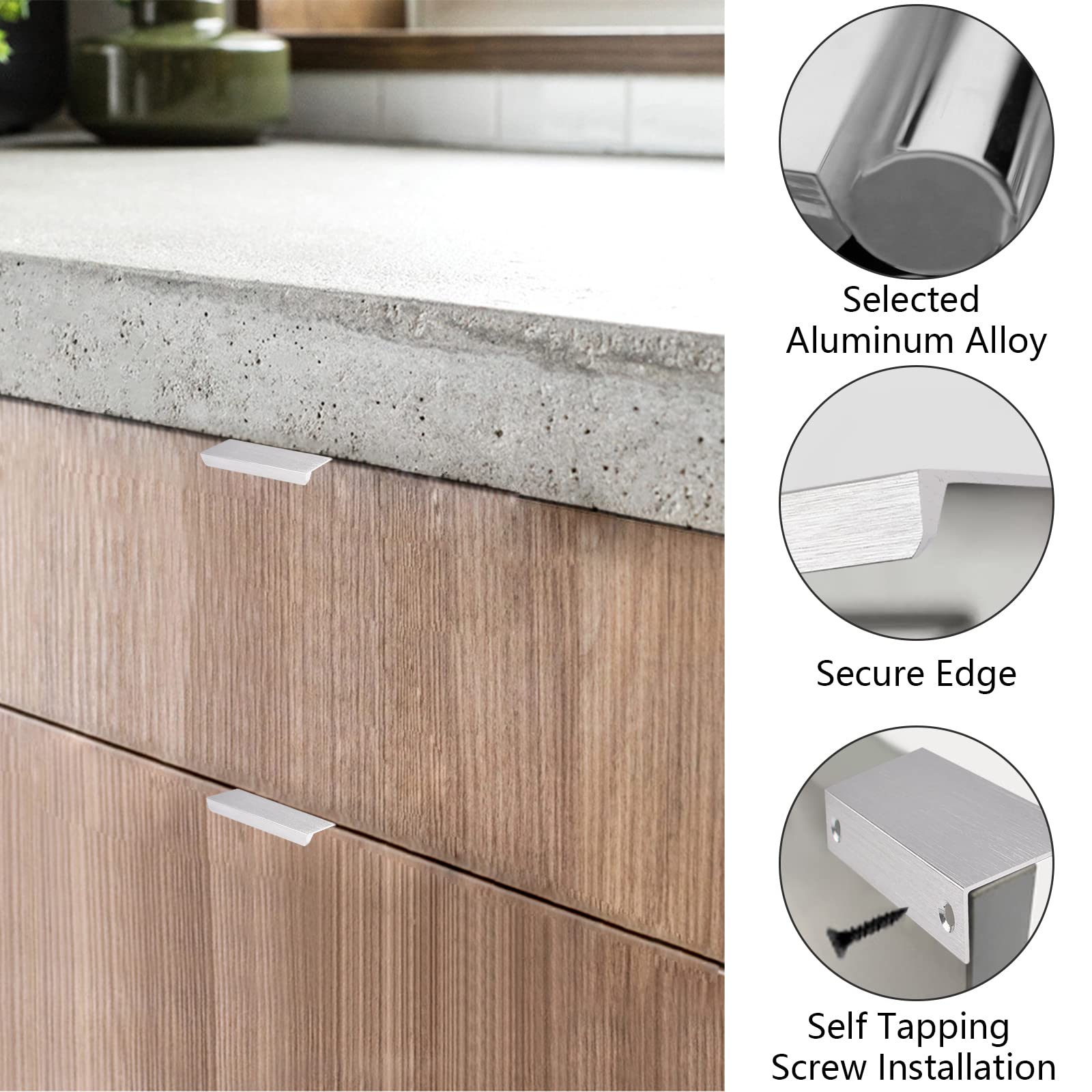MOROBOR Brushed Silver Finger Edge Pull, 8pcs Concealed Handle Modern Style Drawer Handle - Image 4