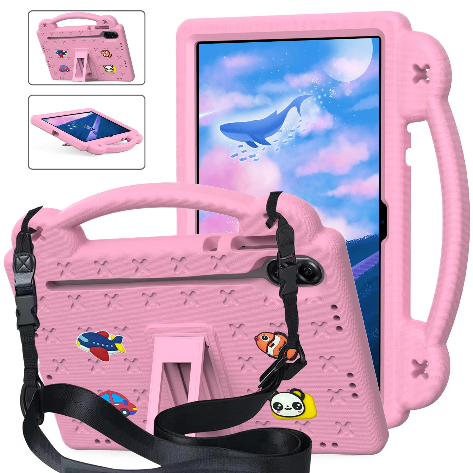 AKABEILA Compatible with Honor Pad X8a 2024/Pad X9 11 inch 2024/Infinix Xpad 11 inch X1101 2024 Tablet Case, Kids Shockproof Protective Case with Shoulder Strap & Stand Handle Pink Honor Pad X8a 2024/Xpad 11 inch 2024 Pink