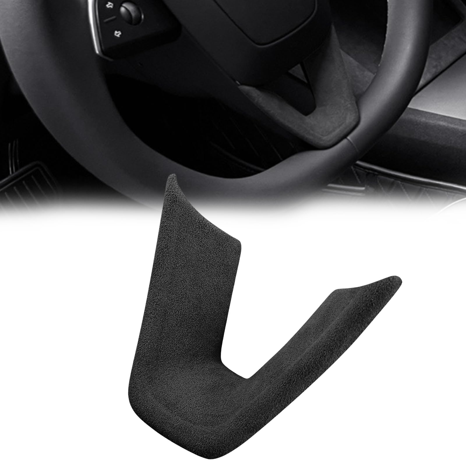 TSTESE Steering Wheel Decorative Trim Compatible with Tesla Model 3 Highland 2024 Suede Cover Wraps Decor Plates Interior Decorations Accessories (Black)