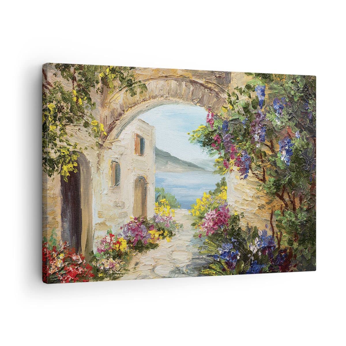 ARTTOR Lienzos decorativos Casa Santorini Flores Cuadro Sobre Lienzo Moderno 70x50cm Cuadros Decoracion Salon Dormitorio Cocina Cuadros Pared Imágenes Wall Art Prints Decor Canvas AA70x50-4191