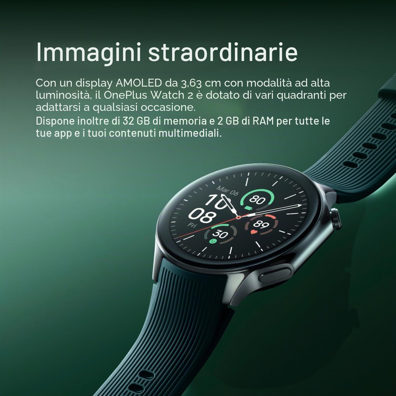 OnePlus Watch 2 Nero Acciaio, 32GB, Batteria 100 Ore, Monitoraggio Salute e Fitness, Design Zaffiro e Cristallo, Doppio Motore, Wear OS di Google