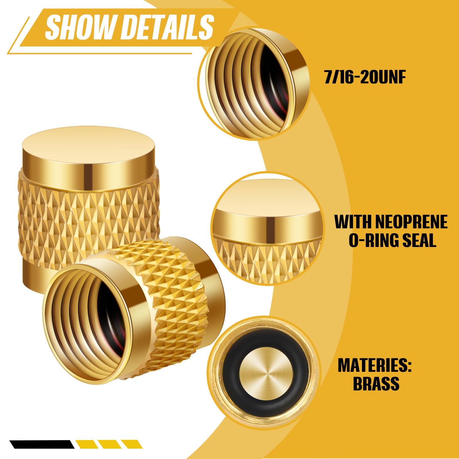 1/4 Flare Cap, Ottone rotondo w/Neoprene o-Ring Guarnizione, HVAC Valve Caps, Refrigerante Bloccaggio, HVAC Tappi di bloccaggio (80 PCS)