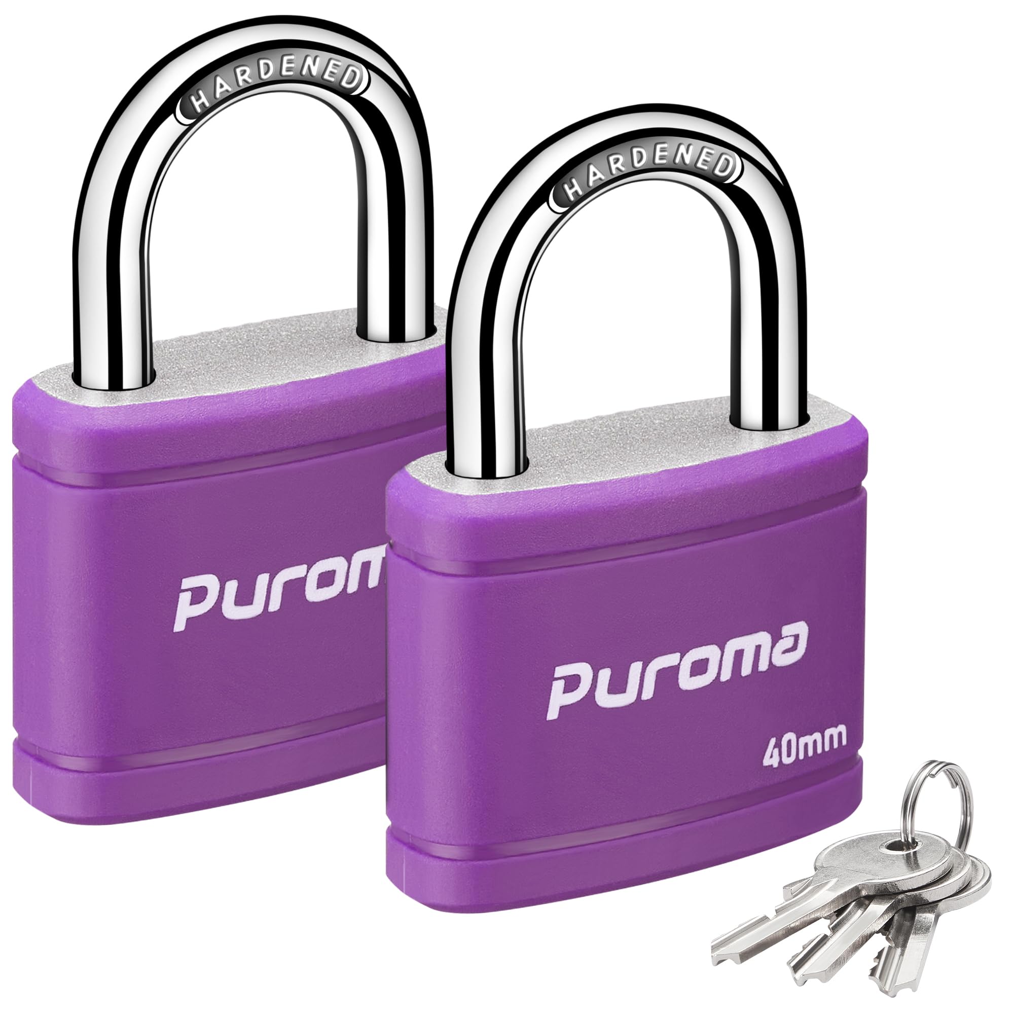 Puroma 2 Keyed Padlock with 3 Keys 7/8" School Locker Lock Gate 40mm Purple