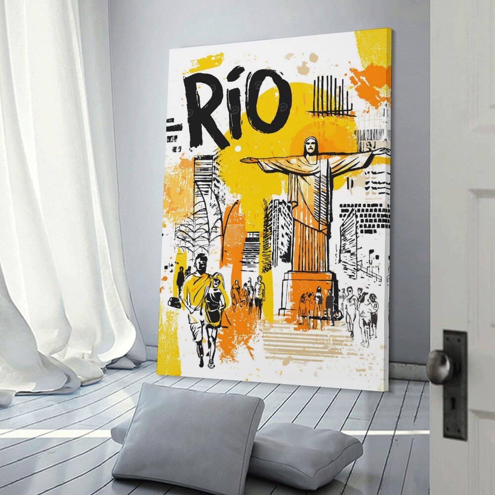 Junmoney Frame-Style-16 Wall Picture Print Rio De Janeiro Travel Poster, 20X30inch(50X75cm), For Entrance Walls, Hall Decor Or Foyers, Home Artwork For First Impressions