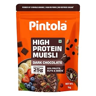 Pintola 25g High Protein Dark Chocolate & Cranberry Muesli 1kg, No Refined Sugar, High Fibre, Breakfast Cereal