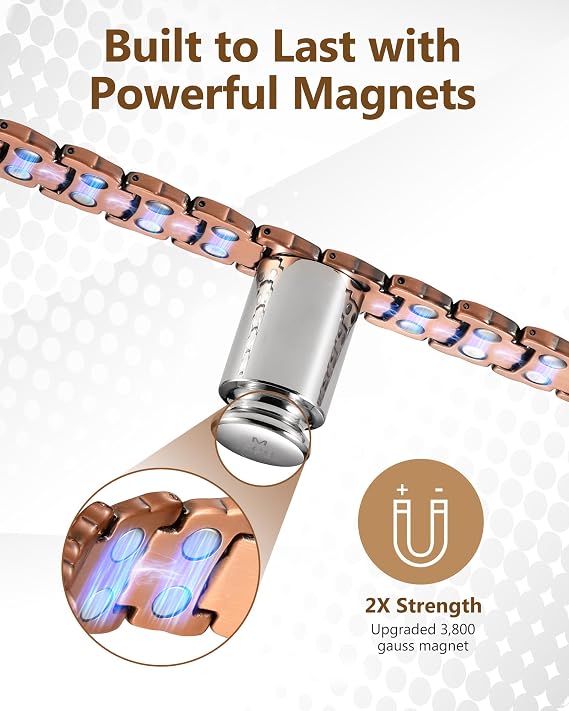 Feraco Copper Bracelet for Men,Magnetic Therapy Cooper Bracelets with 3800 Gauss Magnets, Men's 99.99% Pure Copper Jewelry