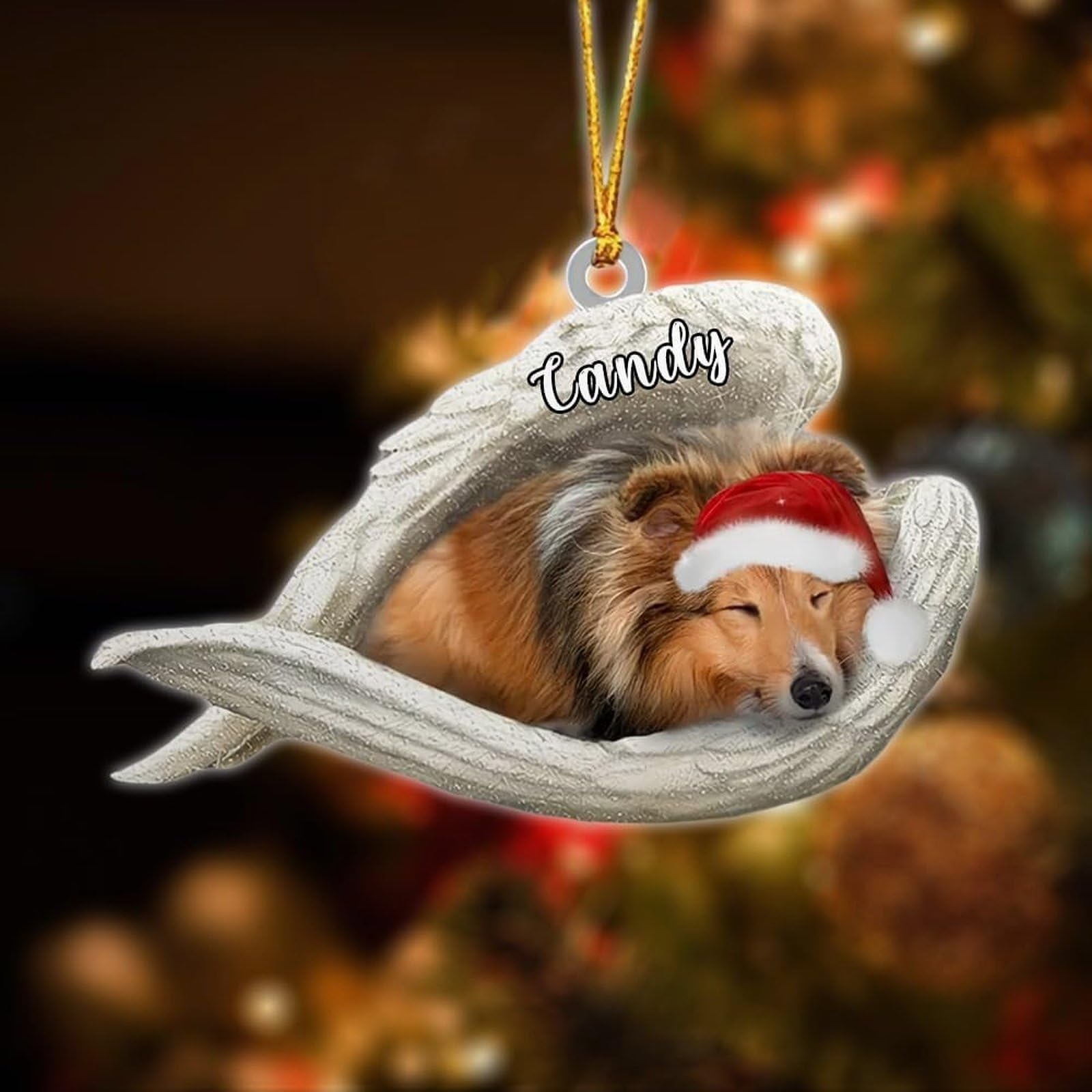 Luckluccy Shetland Sheepdog Custom Angel Dog Ornament,Sleeping Christmas Acrylic Decor,Gifts For Dog Lovers