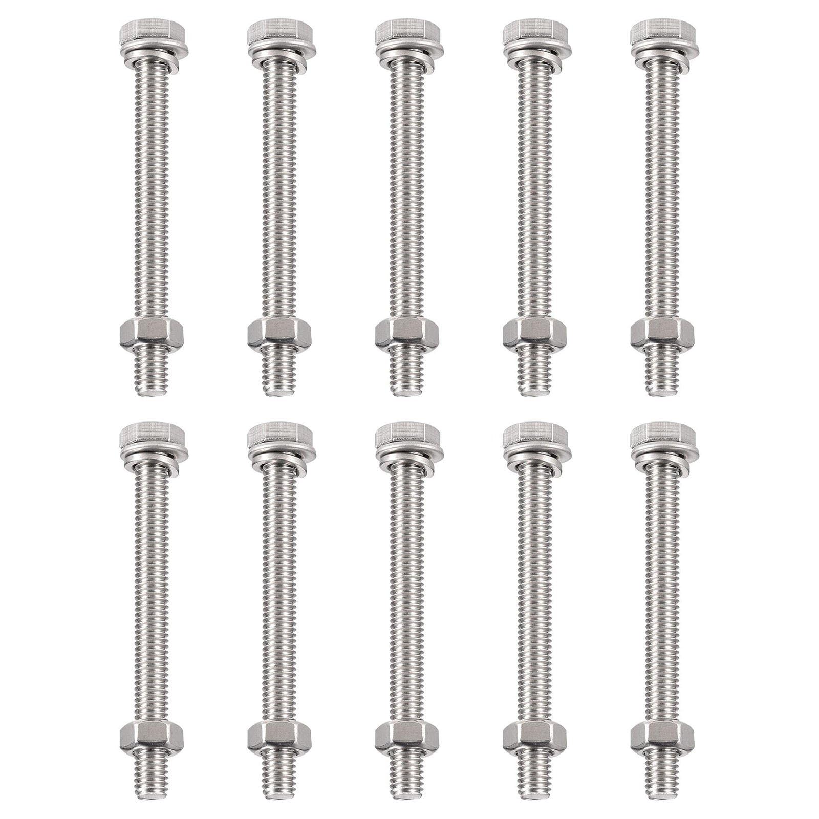 TA-VIGOR 10Pcs M6 x 65mm Hex Head Screws Bolts, Nuts, Flat & Lock Washers Kits, Fully Thread Hexagon Bolts