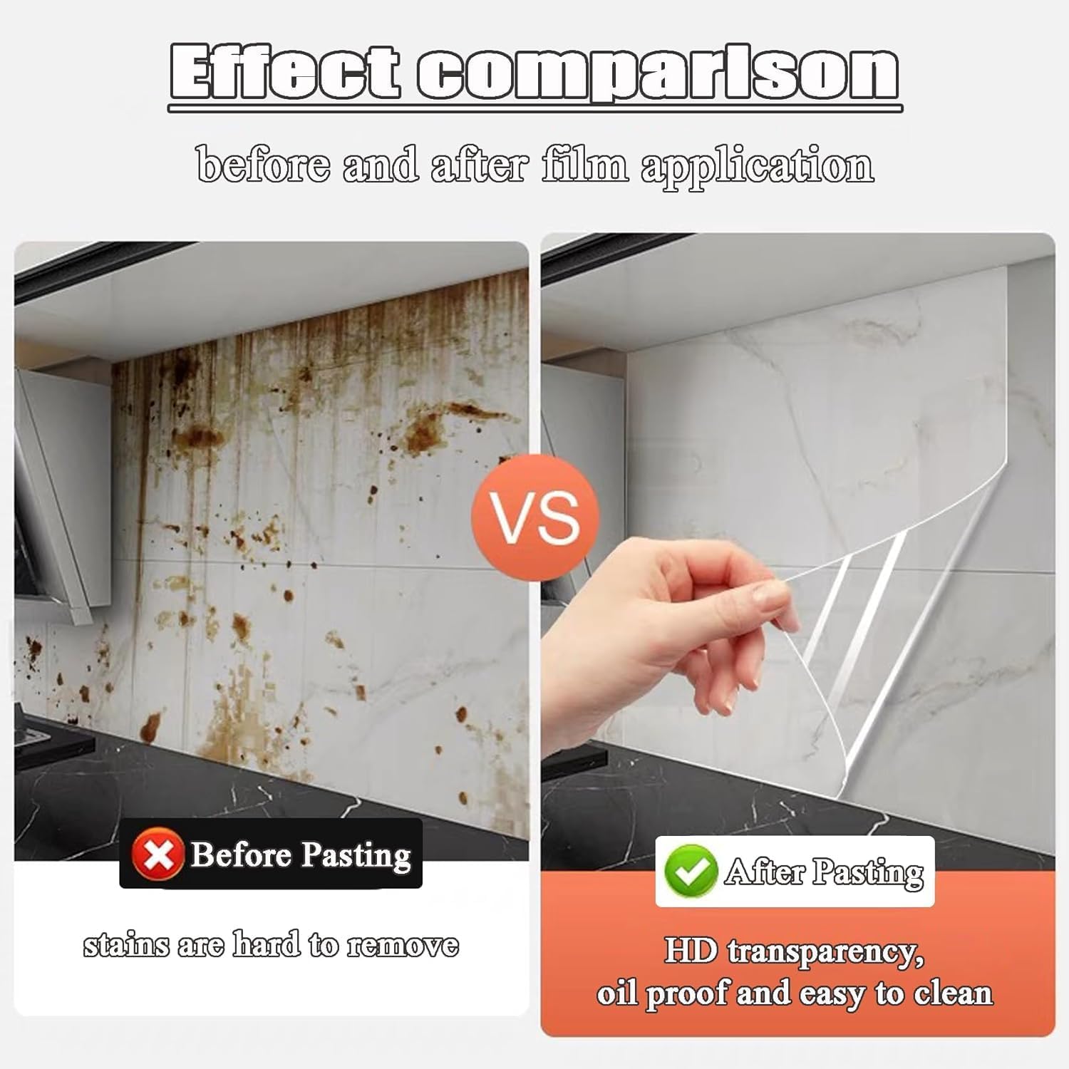 Kitchen Oil Proof Clear Wall Protector Film, 15.7x118 Clear Contact Paper Peel and Stick, Self-Adhesive Transparent Backsplash Sticker Roll, Heat-Resistant Vinyl Film Wallpaper Protection for Cabinet