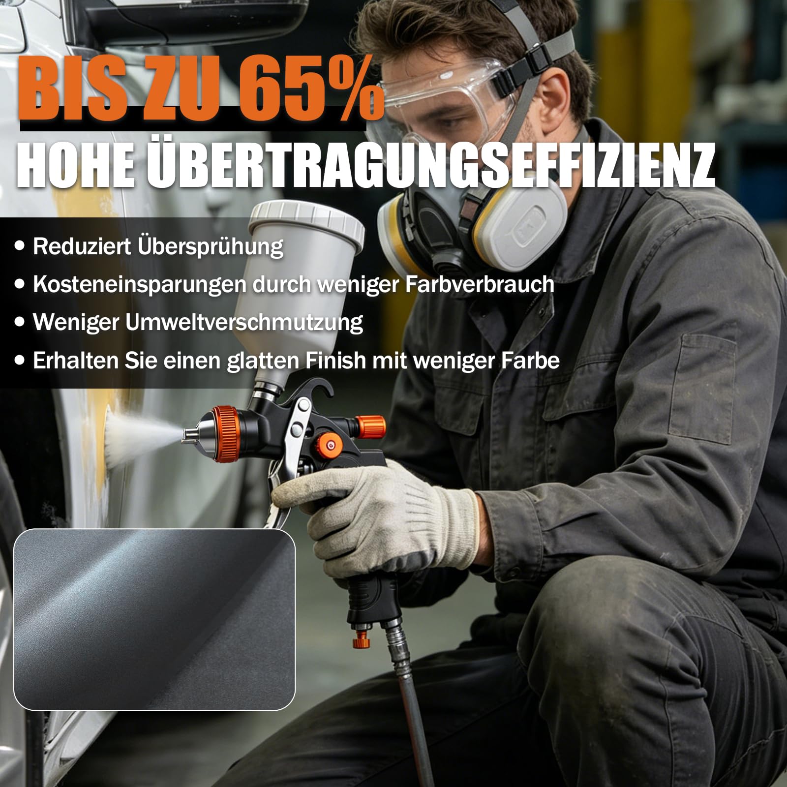 Professionelles HVLP Lackierpistole Set (Fließbecher) mit 1,4/1,7/2,0/2,5 mm Düsen, 600ML Fassungsvermögen und Manometer–Ideal für Autolacke/Grundierungen/Klarlacke/Decklacke (orange/schwarz)