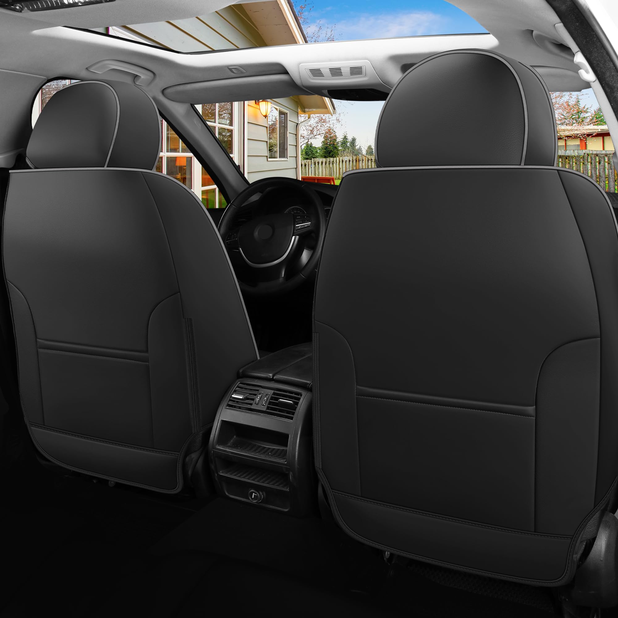 Black and Gray Universal Leather Car Seat Cover Waterproof Seat Covers Auto Seat Covers for Cars Suv Truck (R-Black+Gray) — view 3