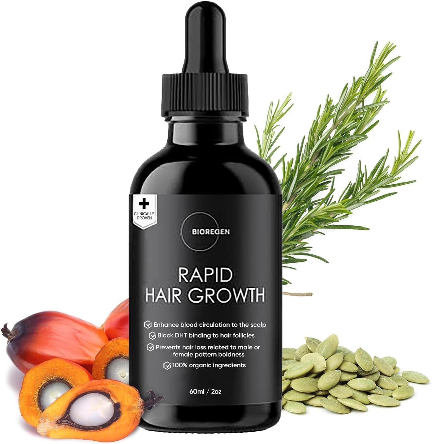 Bioregen co. Rapid Hair Growth Oil for Men and Women | Clinically Proven Organic Rosemary, Pumpkin Seed and Batana | DHT Blocker | Minoxidil Alternative | Scalp Serum for Thinning Hair 2oz