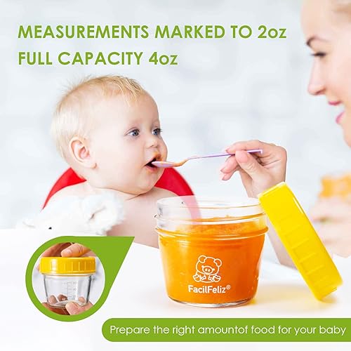 Miniatura 2 de Paquete de 24 tarros de vidrio para almacenamiento de alimentos para bebés, tarros de comida para bebés de 4 onzas con tapas herméticas, a prueba de