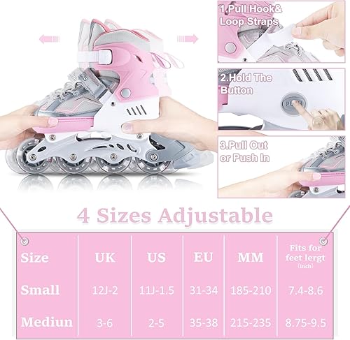 Miniatura 4 de Wheelive Adjustable Inline Skates for Kids, Beginner Roller Skates with Light up Wheels, Outdoor Roller Blades for Boys Girls Children and Teens