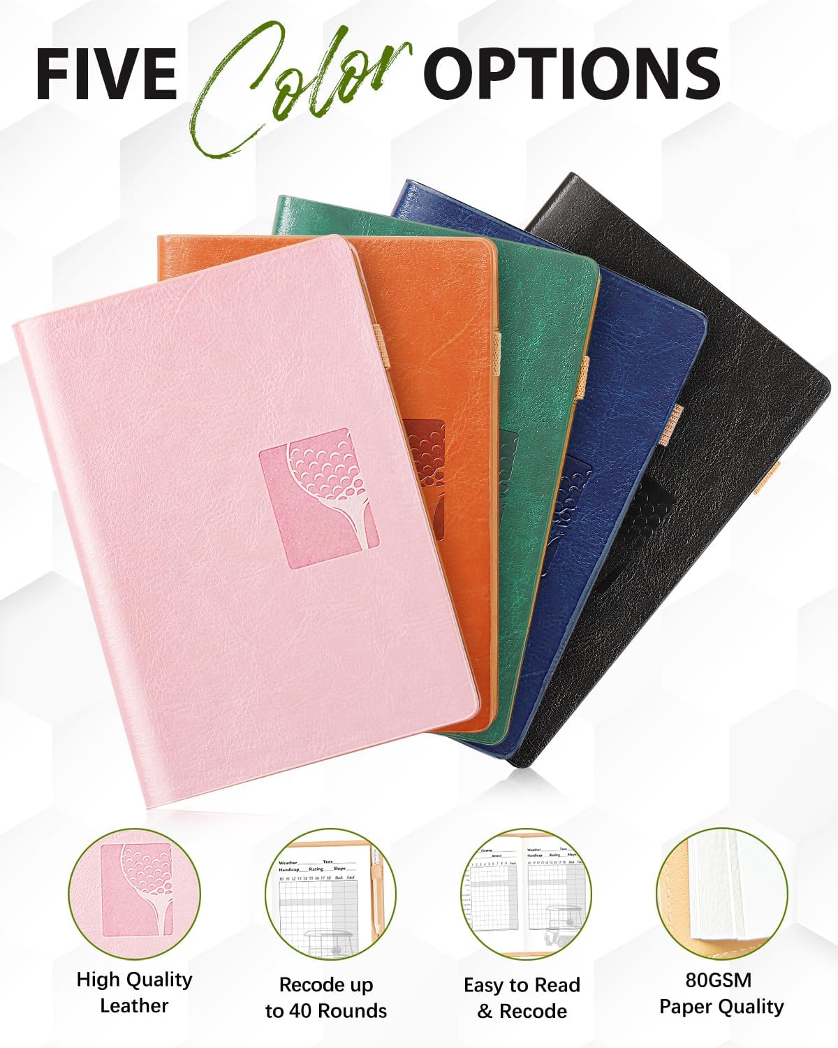 Hihealer Libro de puntuación de golf con lápiz, diario de golf de cuero, cuaderno de registro, libro de puntuación, accesorios de golf, día del padre, regalos para hombres, mujeres, golfistas