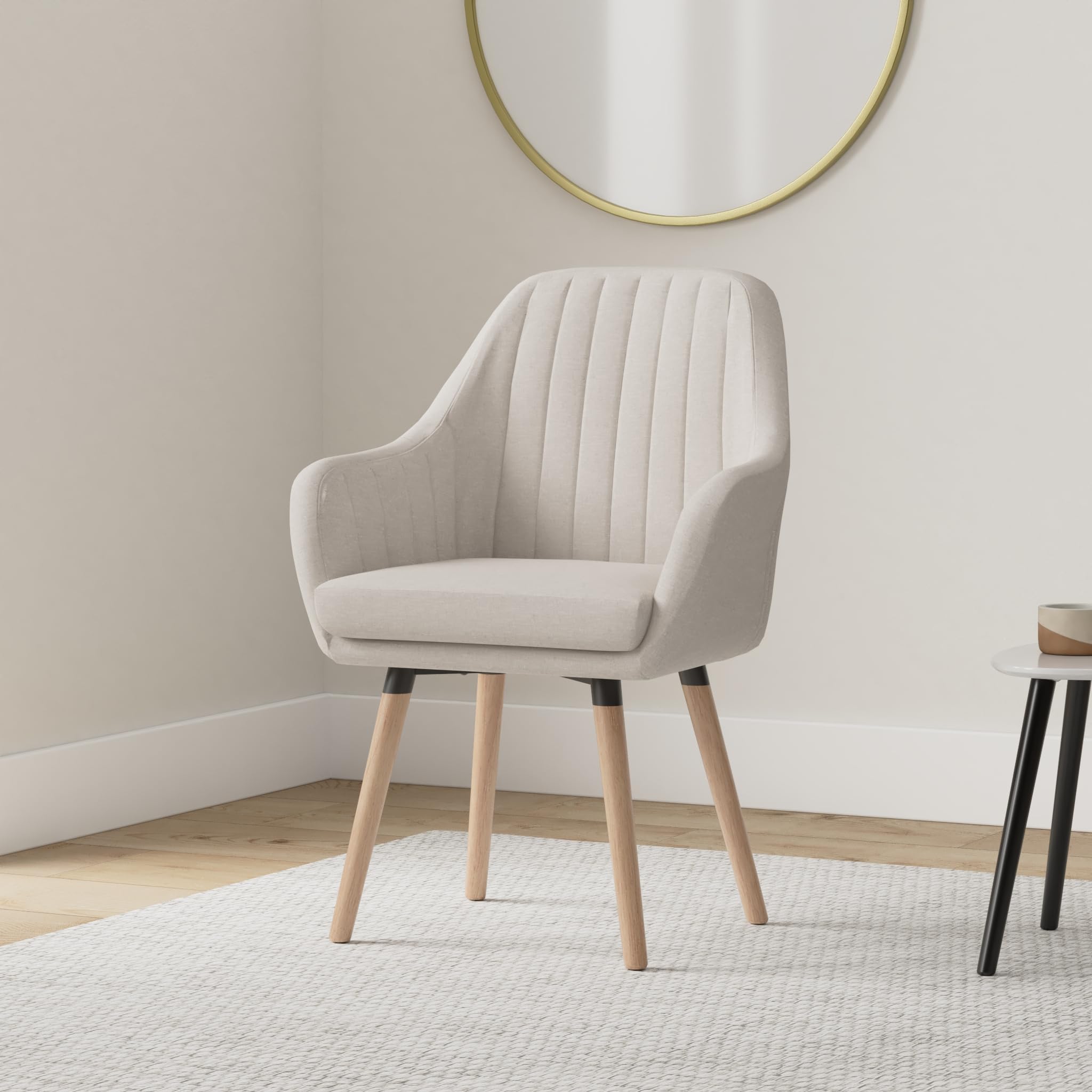 Silla de Visita Florian Tapizada en Tela, Butaca de Salón Nórdica, Silla Comedor Acolchada 53cm Altura Asiento Crema Natura