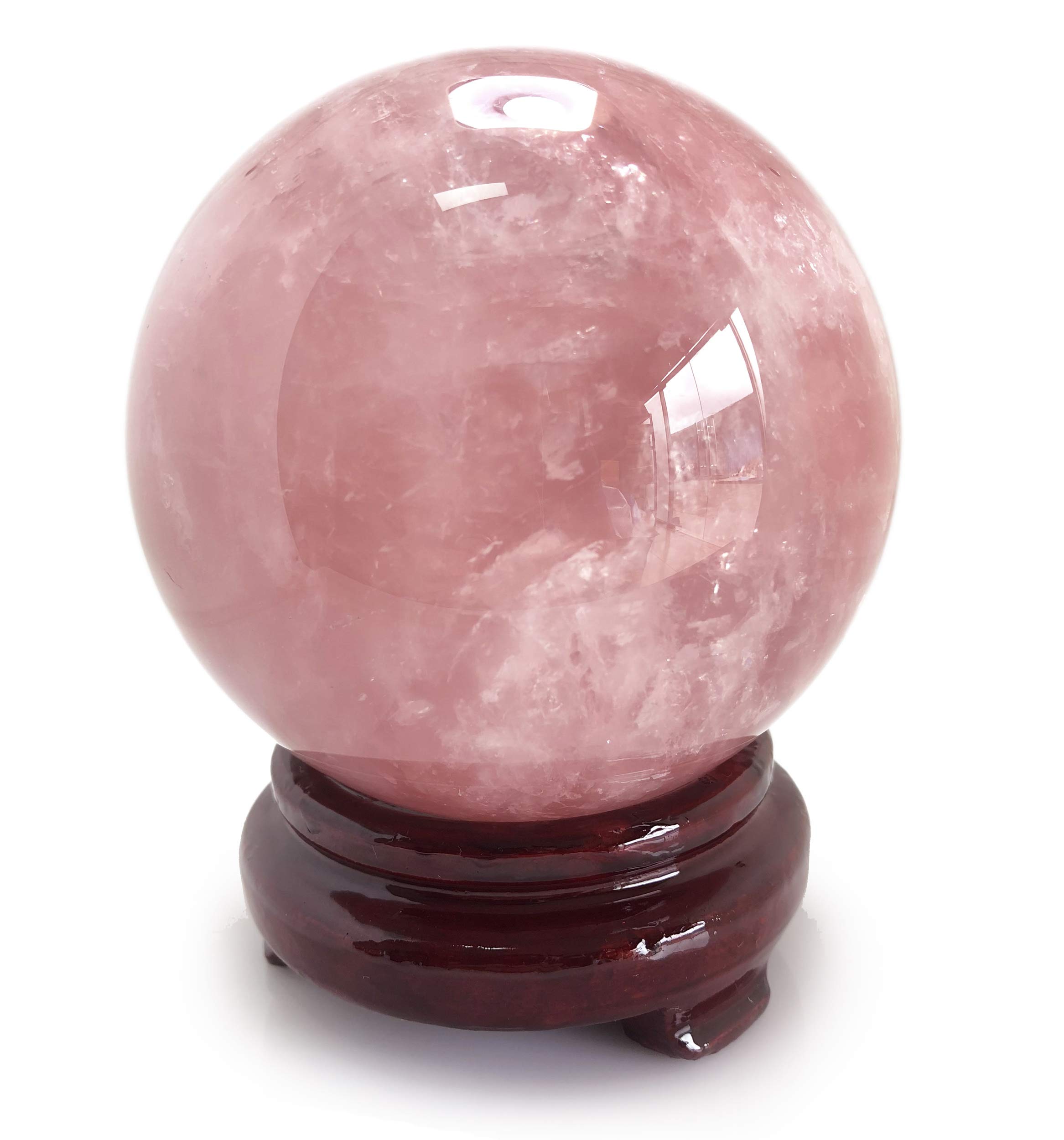 Polar JadeRose Quartz Crystal Ball – 6.7" Pink Crystal Sphere for Meditation, Feng Shui, Chakra Healing, Divination, and Home Décor