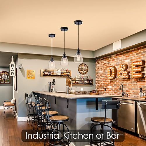 Miniatura 7 de Lámpara colgante sobre isla, iluminación industrial de vidrio transparente, cable ajustable para fregadero, cocina, isla de comedor, negro, 1 paquete