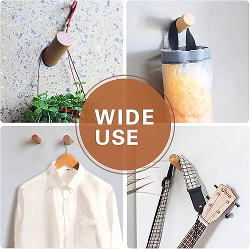 Miniatura 9 de Ganchos de pared de madera, paquete de 2 ganchos para abrigos montados en la pared  Felidio Perchero de madera natural, ganchos resistentes para