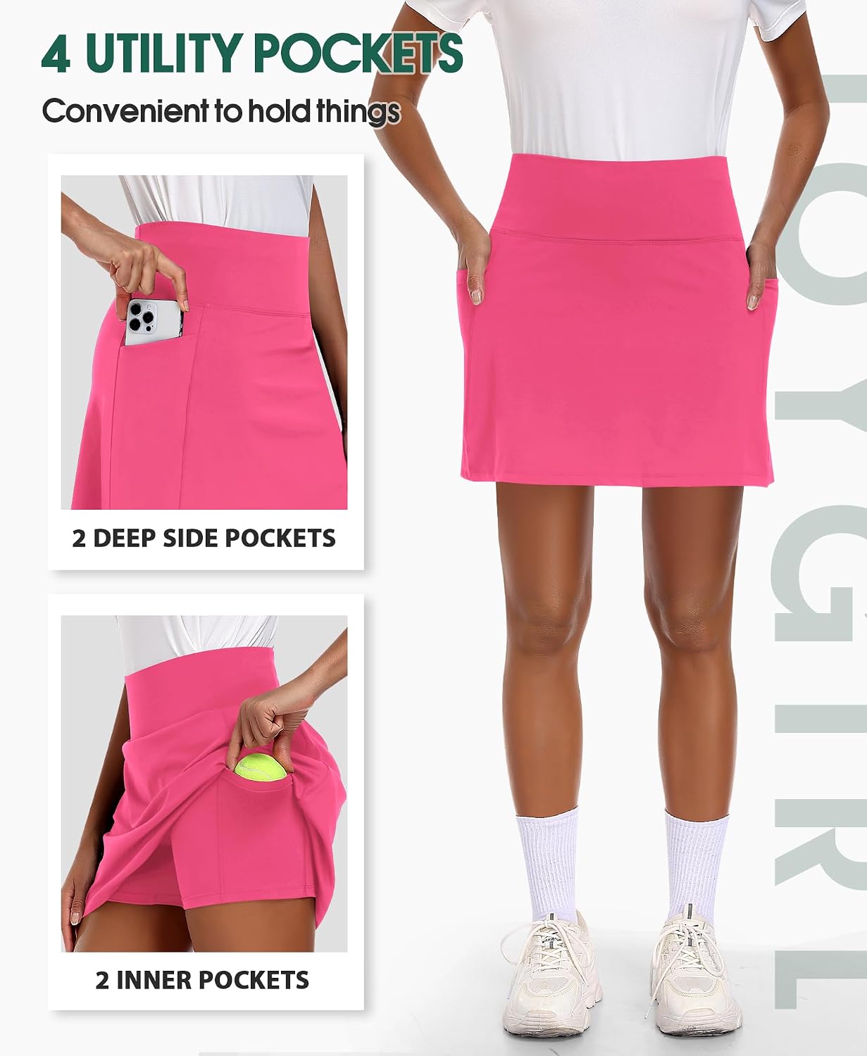 JoyGirl 16"/18" Golf Skirt with Pockets Tennis Skort | High Waisted, Built-in Shorts, A-Line Style, Women Pickleball Athletic Skirts Skorts