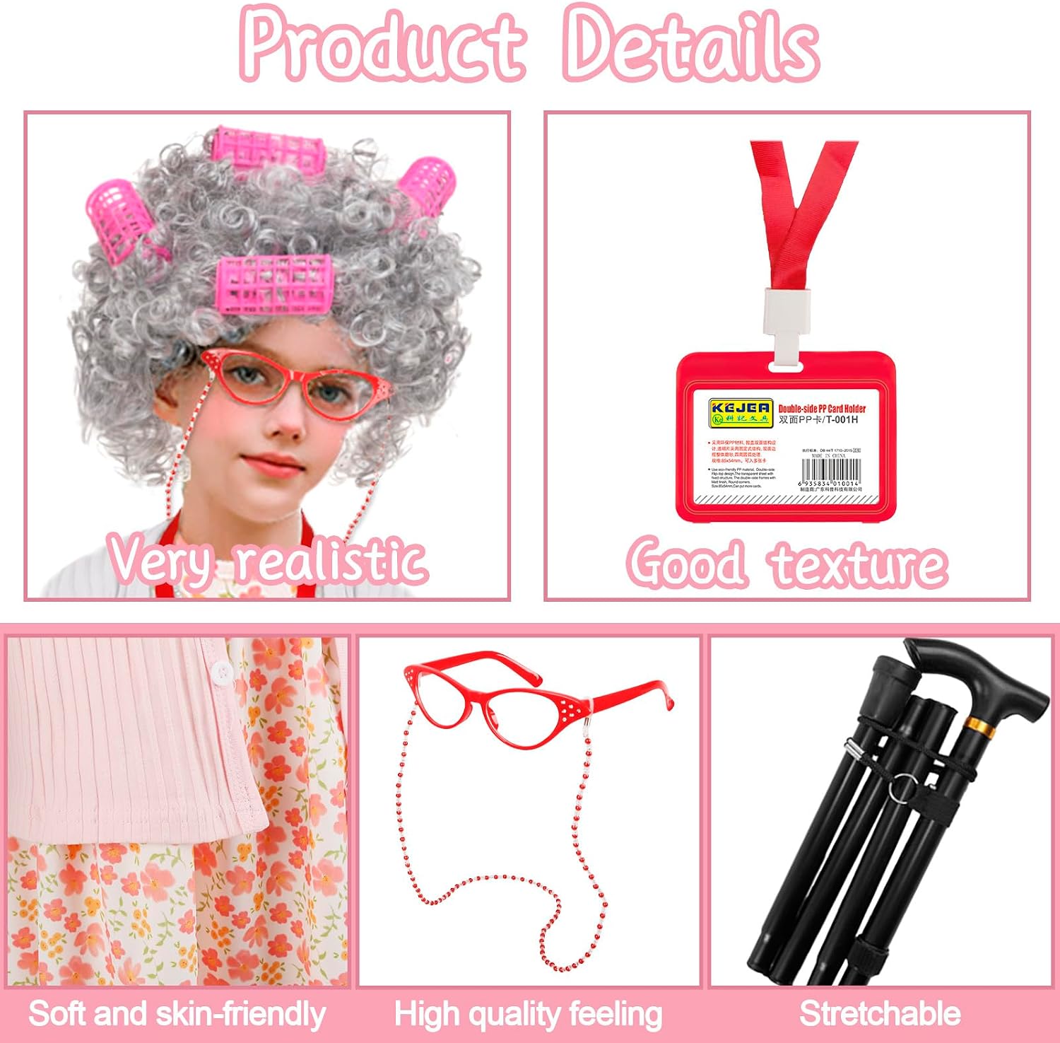 Kitimi Kid 100th Day of School Costume, Old Lady Costume for Girls, 100 Days of School Costume Grandma Granny Wig Accessories