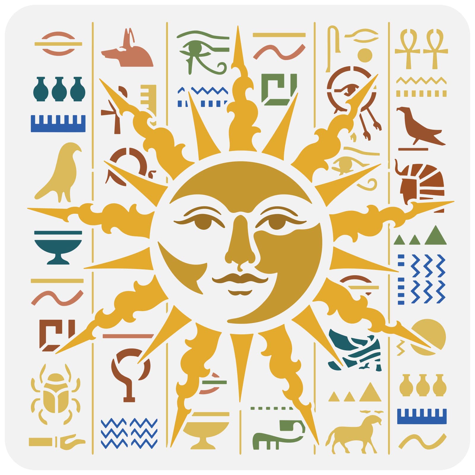 Buy FINGERINSPIRE Sun Face Stencil 11.8x11.8 inch Egyptian Script ...