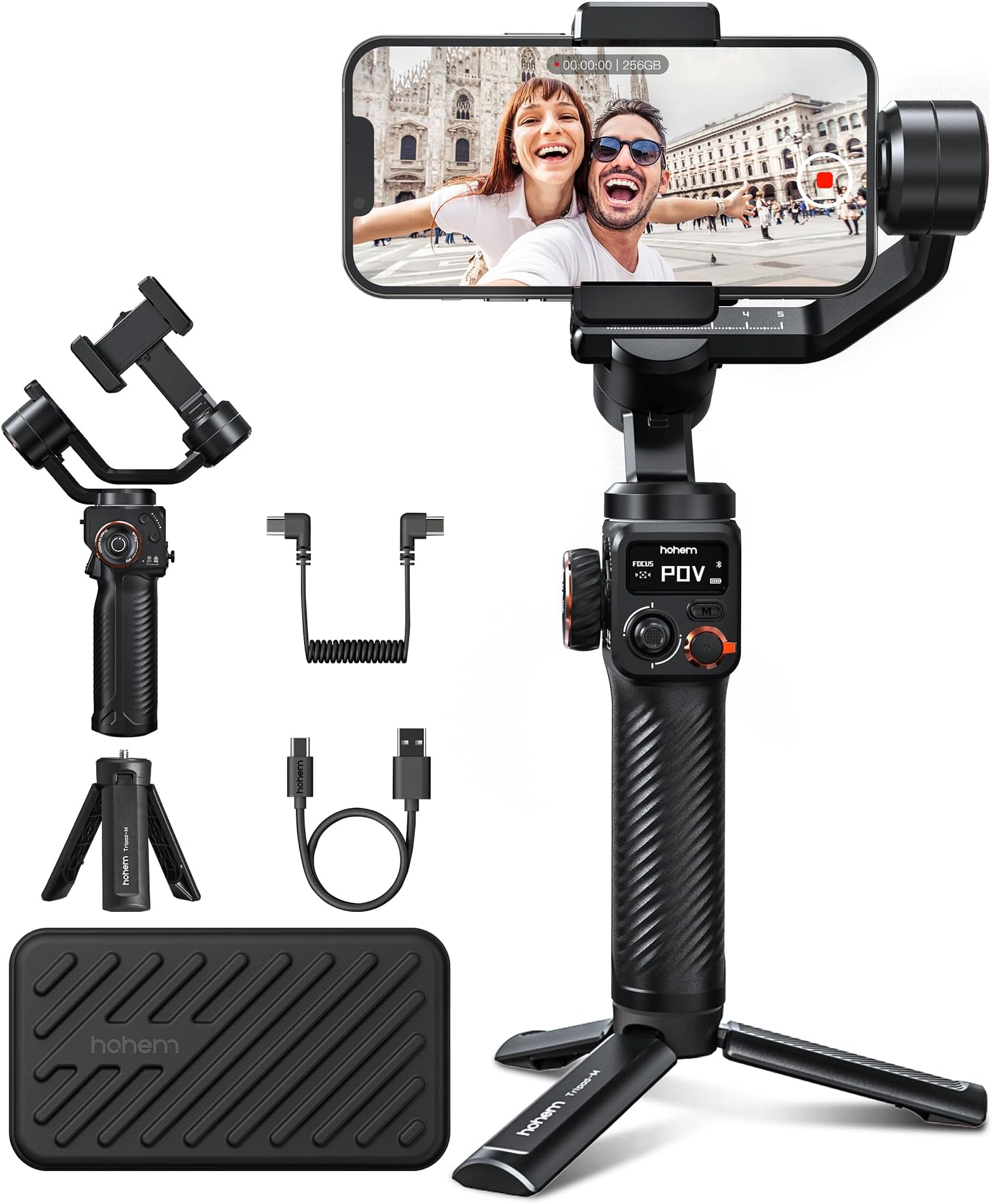 hohemiSteady M6 Gimbal Stabilizer for Smartphone, Upgrade 3-Axis Gimbal for Vlogging Youtube TikTok, 360°Infinite Rotation, 0.91" OLED Display Phone Stabilizer Max Payload 400g for iPhone&Android