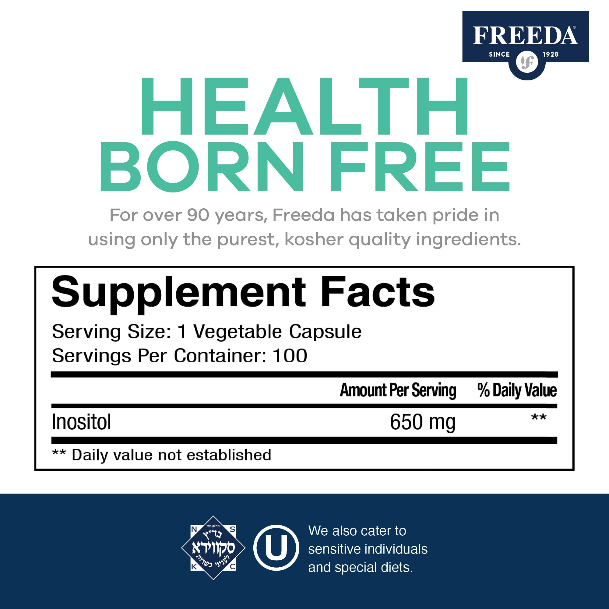 FREEDA Pure Myo-Inositol Supplement 650mg – Vegan 100 Capsules — Amazon image 3