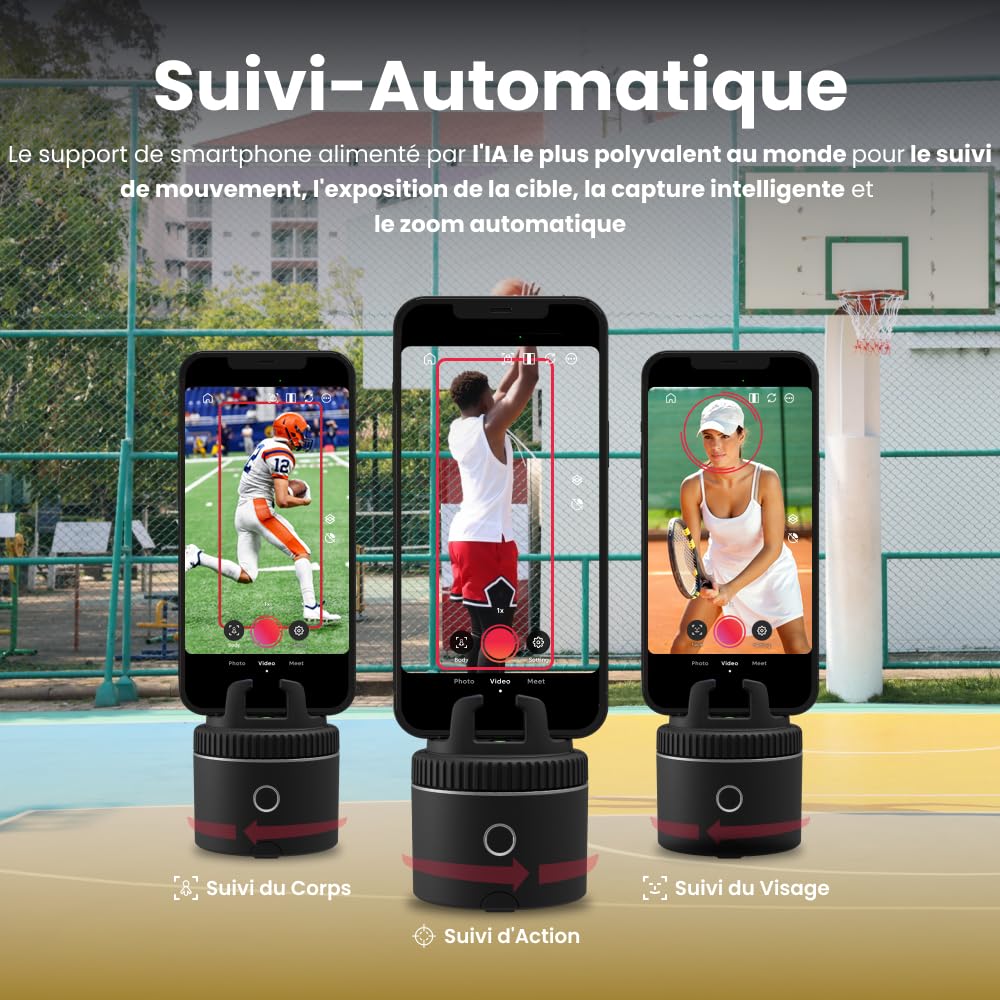 Pivo Équestre Pod Support de Téléphone Intelligent, Suivi Automatique des Chevaux, 6 Vitesses, Rotation à 360° pour Vidéo avec Télécommande (Black)