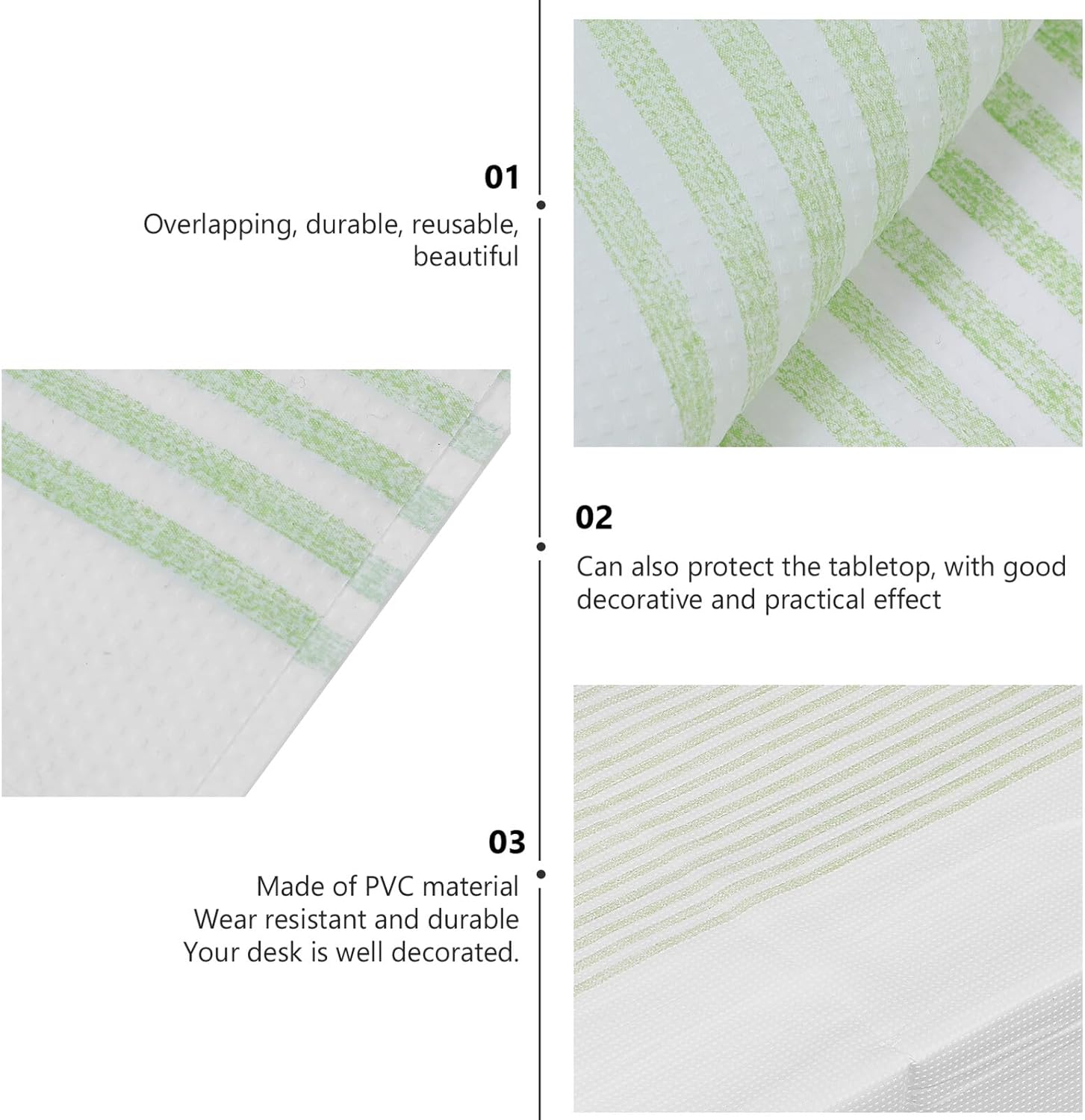 10pcs Disposable Waterproof Tablecloth, Oil-Proof Thickened Degradable Plastic Table Cover, 1.2x1.8m Green Striped for Picnic and Outdoor Use