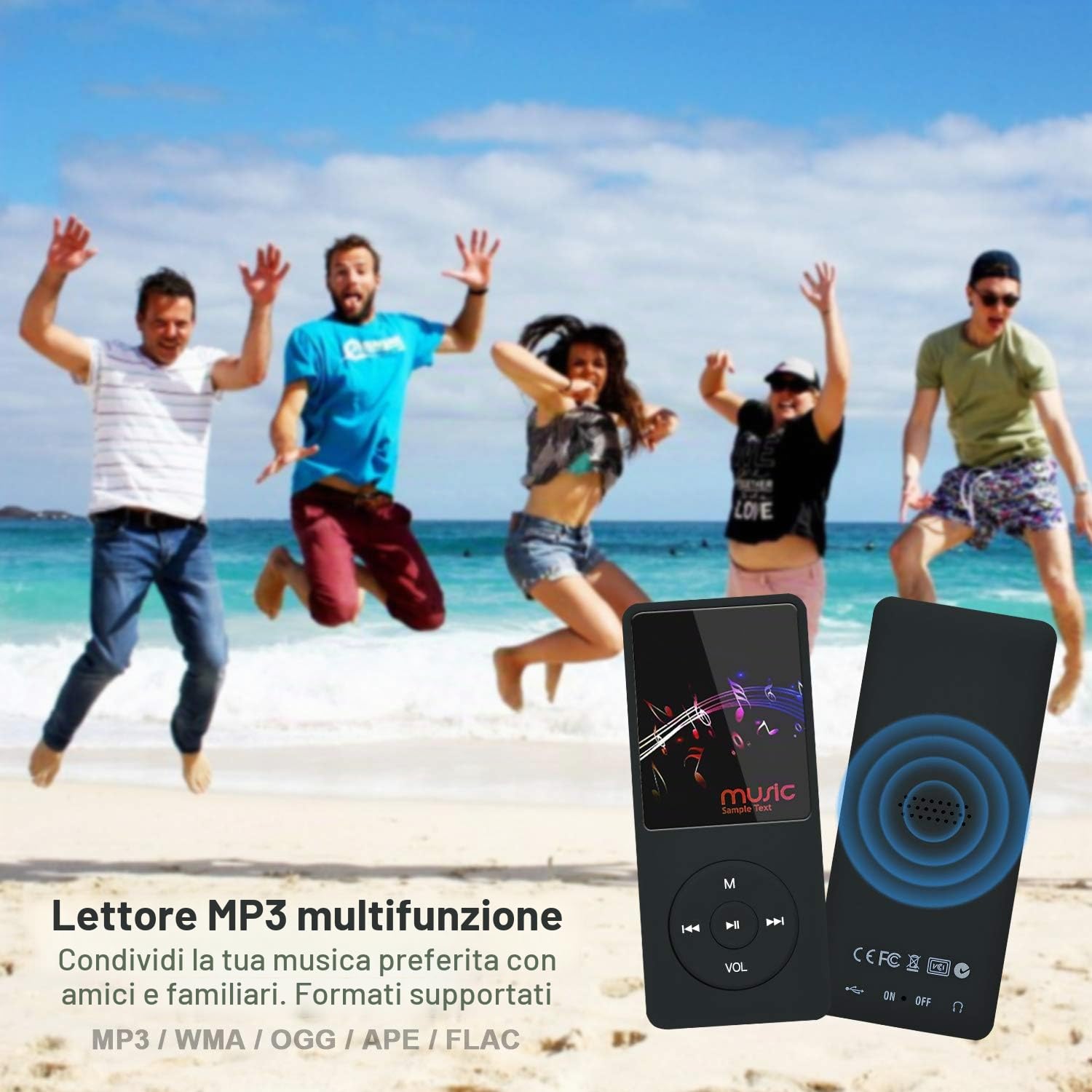 8 GB Lettore musicale MP3 portatile da, supporta schede di memoria SD fino a 64 GB, lettore MP3 HiFi con audio senza perdita, registrazione di musica/video/voce/radio FM(8G,Nero)