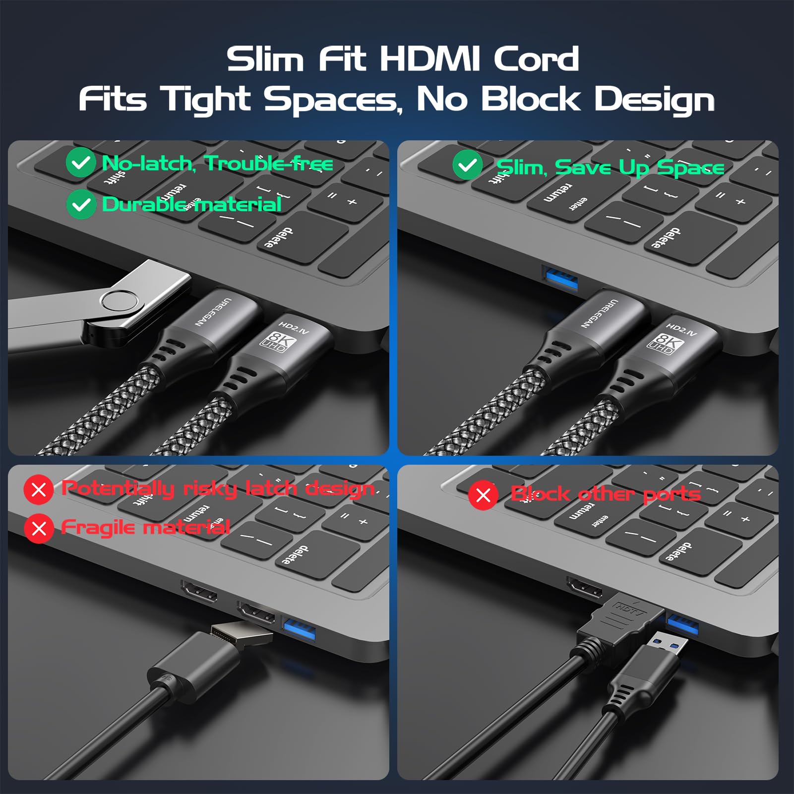 Cable HDMI 10K 8K de 10 pies, cable HDMI 2.1 de alta velocidad 48 Gbps, /4K a 144 Hz/120 Hz/240 Hz/8 K a 60 Hz a 240 Hz con eARC/ARC, HDCP2.3/2.2, 3D HDR10+ para PC, HDTV, monitor, proyector