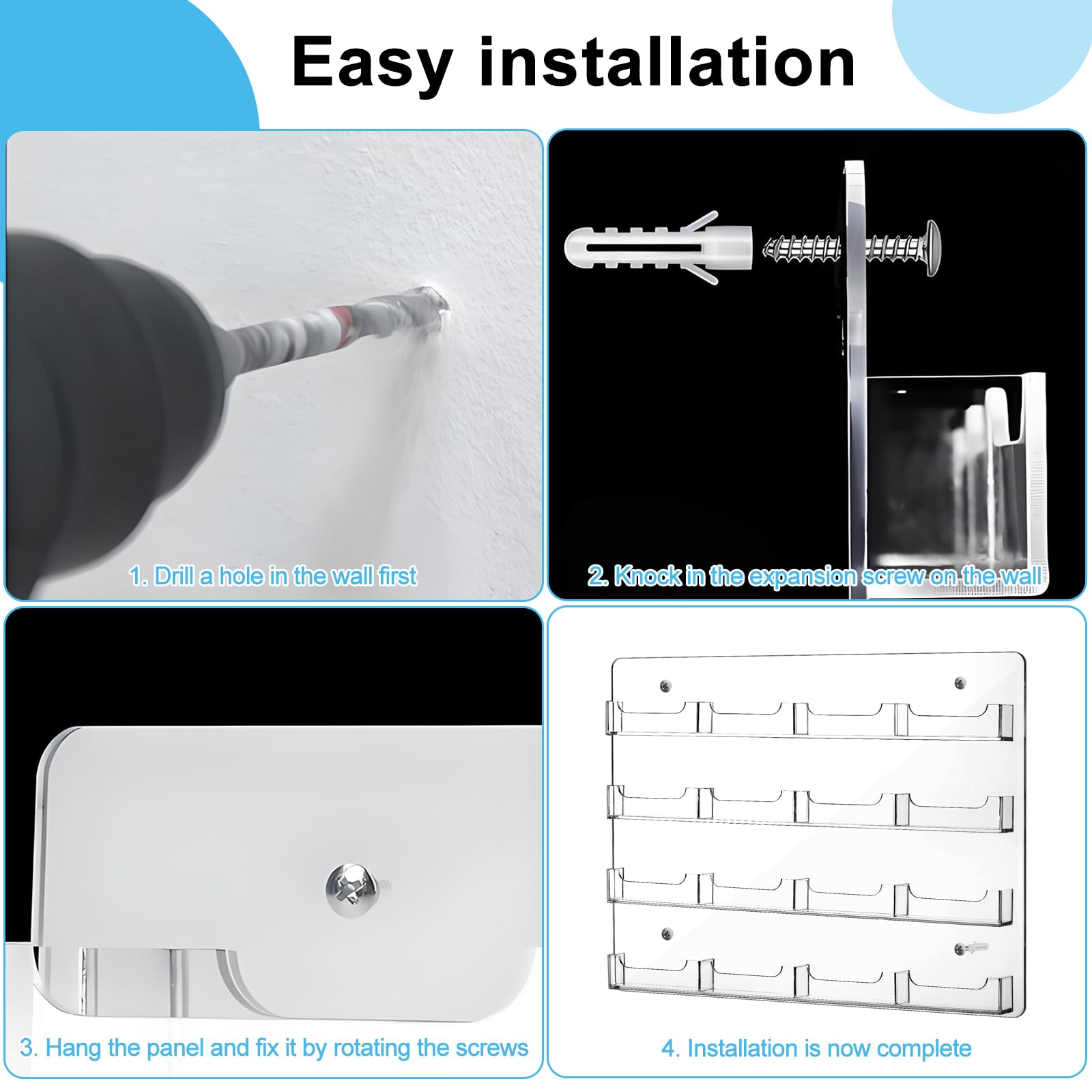YUDAWN 16 Pockets Acrylic Business Card Holder, Wall Mounted Document Holder Business Card Display Stand with Screws and Expansion Tubes Leaflet Holder for Home Office Restaurants - Image 3