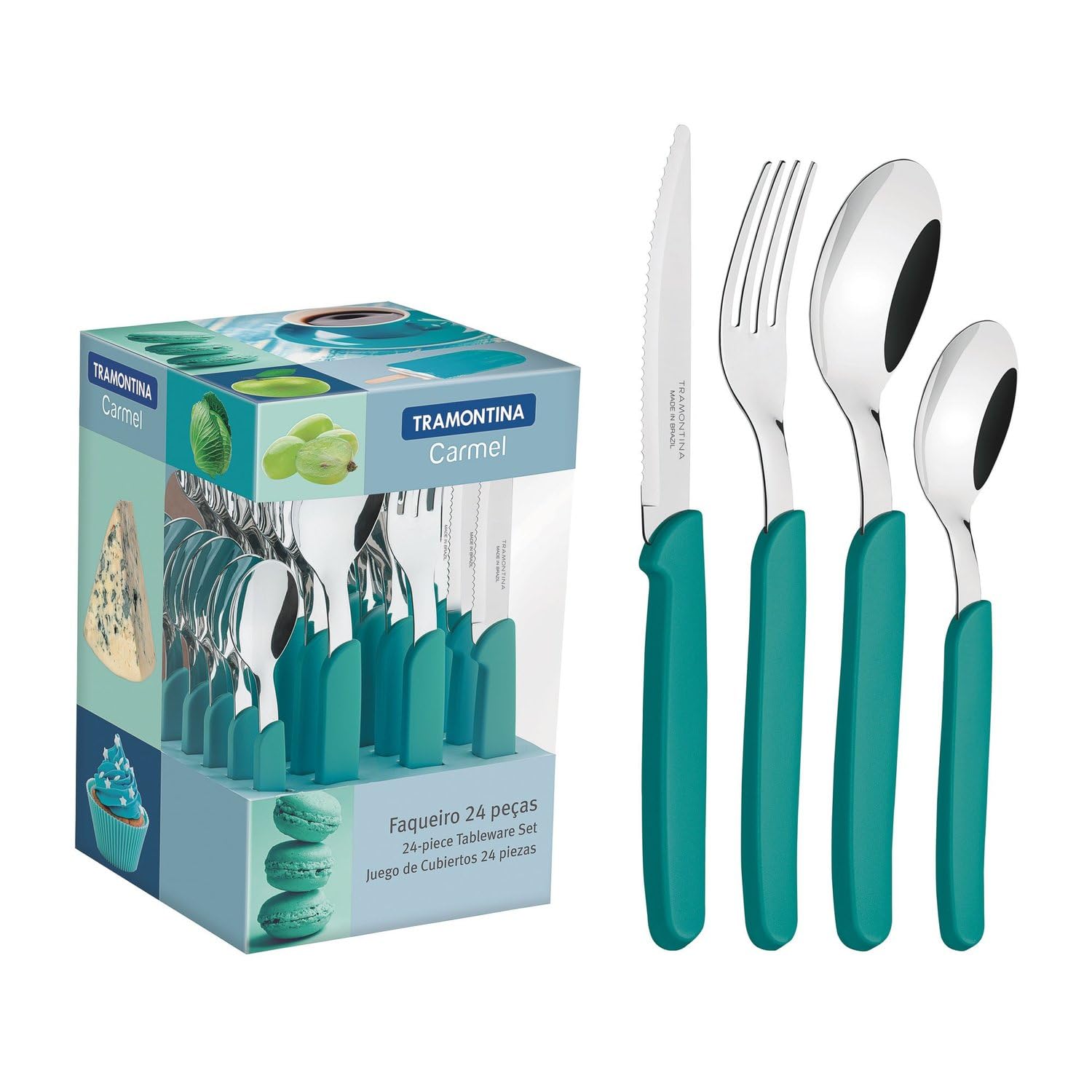 Tramontina - Ménagère 24 pièces Carmel, ensemble de couverts de table pour 6 personnes, set de couverts en acier inoxydable 18/1