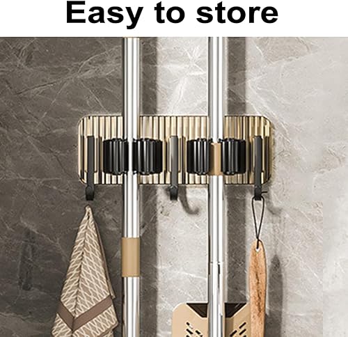 Miniatura 7 de Soporte para escoba de fregona, soporte de pared para escoba de madera, estantes de acero inoxidable, organización de metal para montaje en pared,