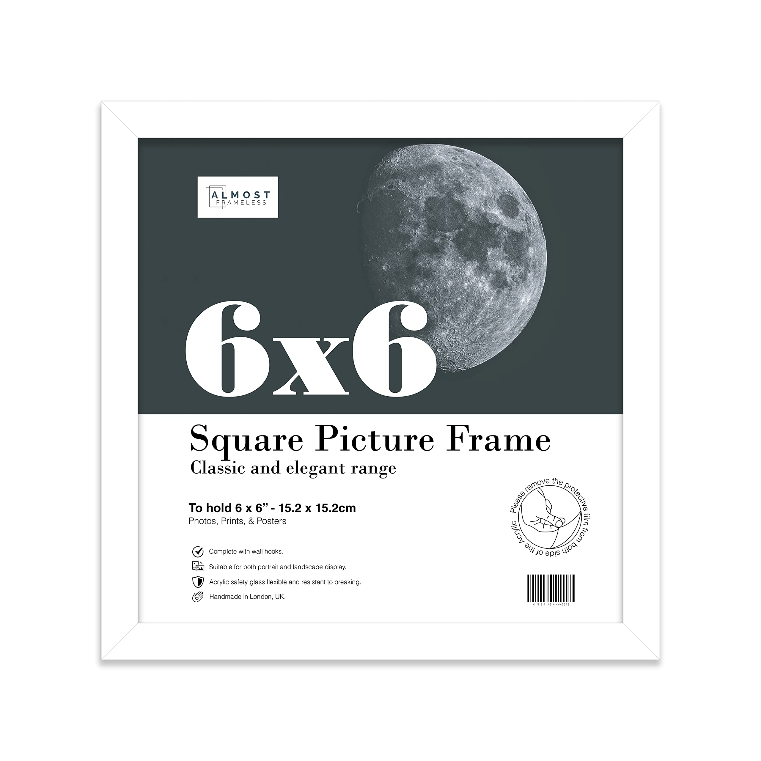 6x6 Inch White Square Thin Photo Frame Wall Mountable and Freestanding Thin Picture Frame Standard Square Photograph Size, 6" X 6"(15.2 X 15.2cm)