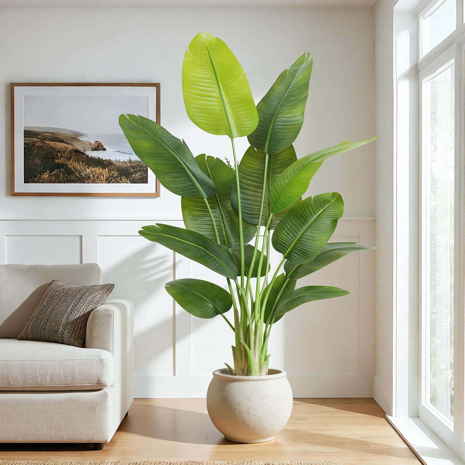 Plante Artificielle Oiseau de Paradis 180 cm Haute, Grande Plante Artificielle Interieur, Bananier Artificiel avec 13 Feuilles, Arbre Artificiel Intérieur ou Extérieur Salon Bureau Jardin Dec