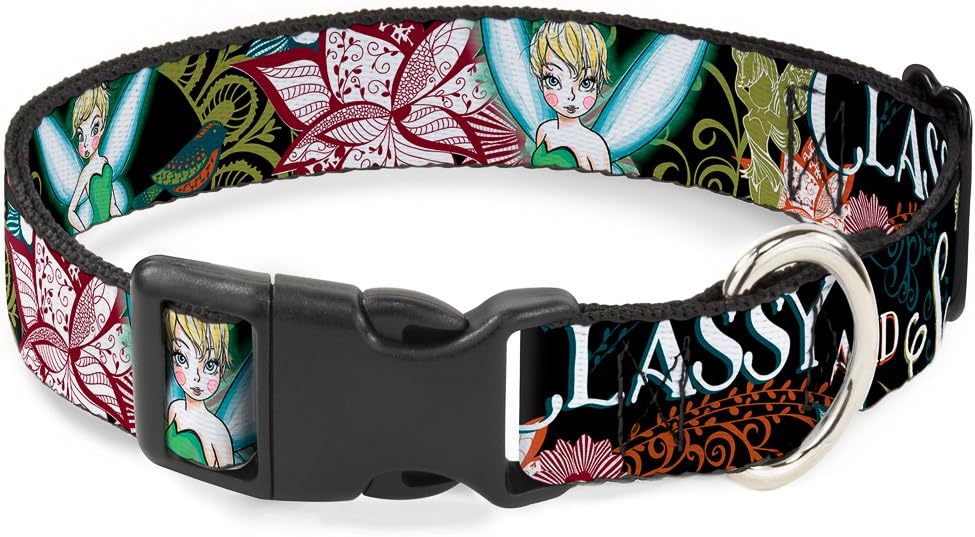 Buckle-Down Plastic Clip Collar - Tinker Bell Floral Collage CLASSY AND SASSY - 1.5" Wide - Fits 13-18" Neck - Small