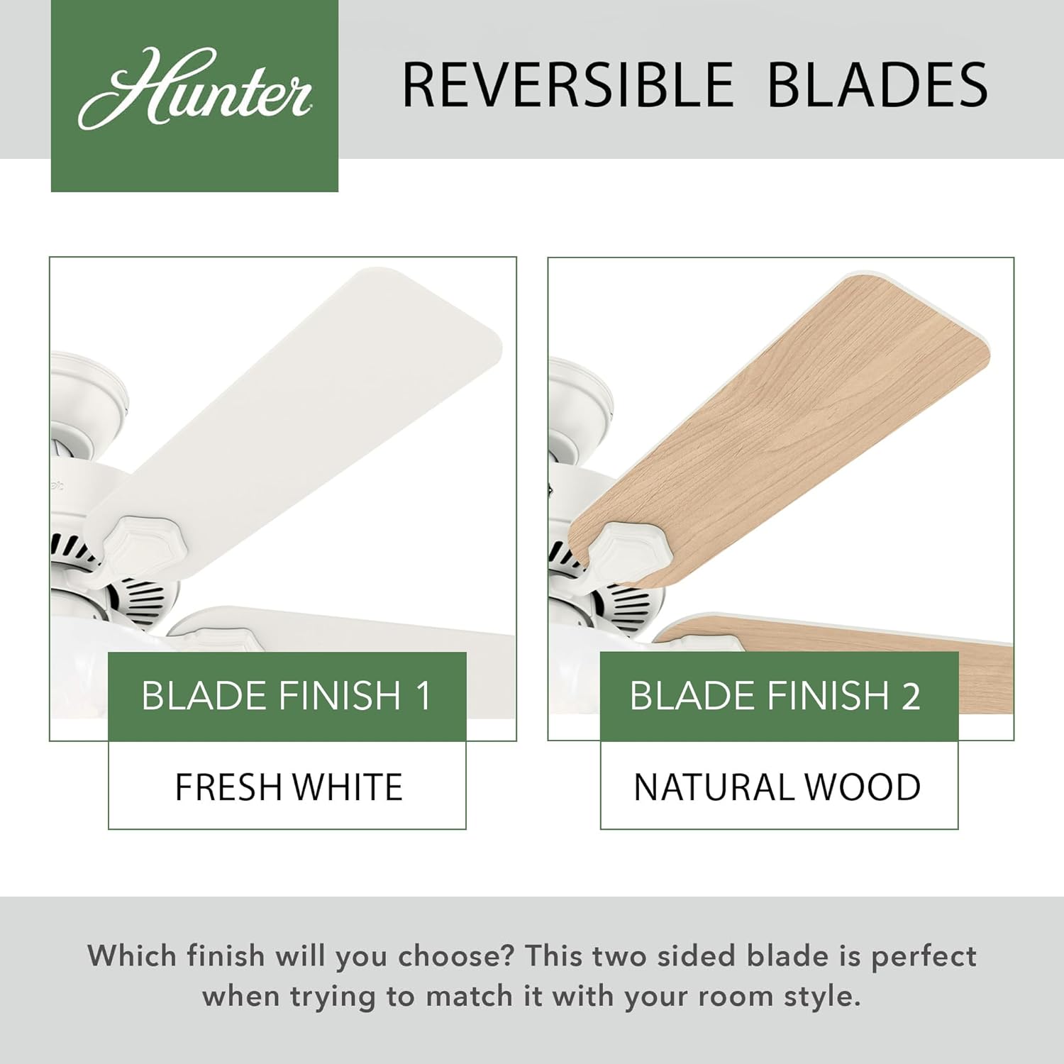 Vicien Hunter Fan 44 inch Traditional Fresh White Indoor Ceiling Fan with LED Light Kit and Pull Chain (Renewed)