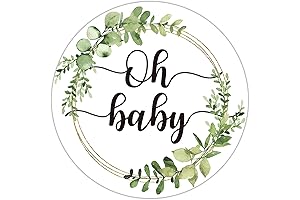 50 Greenery Wreath "Oh Baby" Gender Neutral Stickers for Baby Showers
