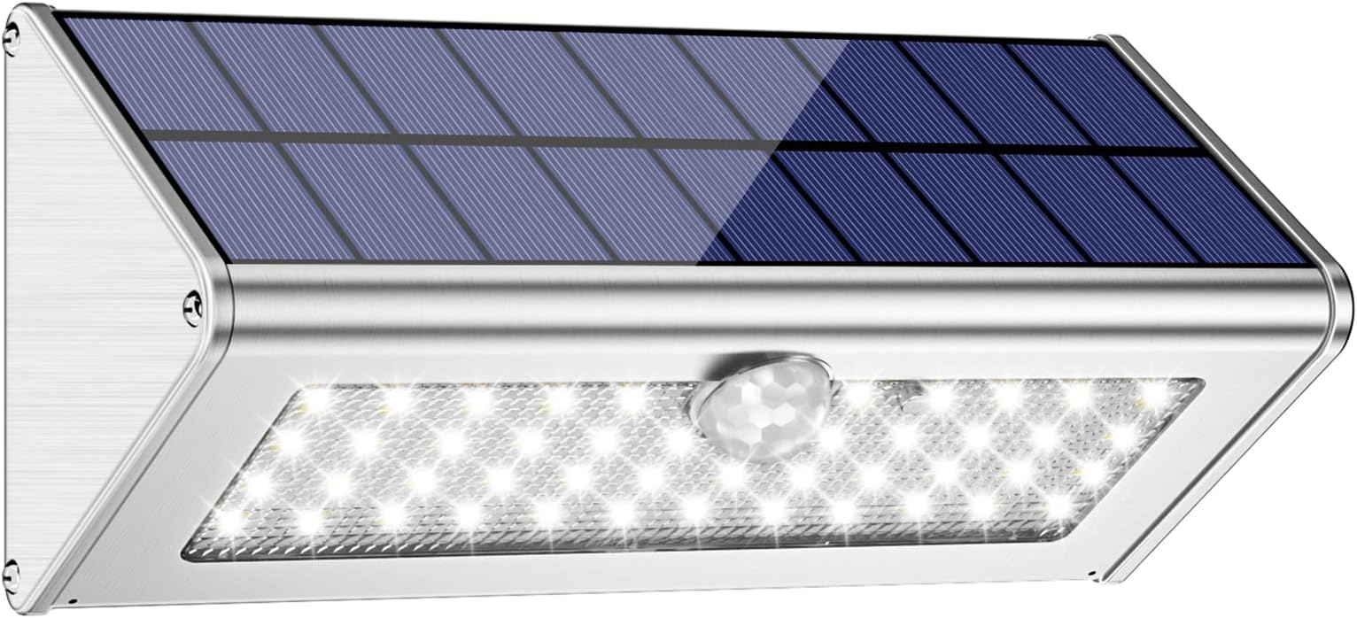 Solar Lights 1100lm 46 LED 4500mAh Aluminum Alloy Outdoor Lights Infrared Motion Sensor Wireless Waterproof Led Solar Lights for Garden, Yard, Street, Front Door Outside Lights- [ 2019 Newest ]