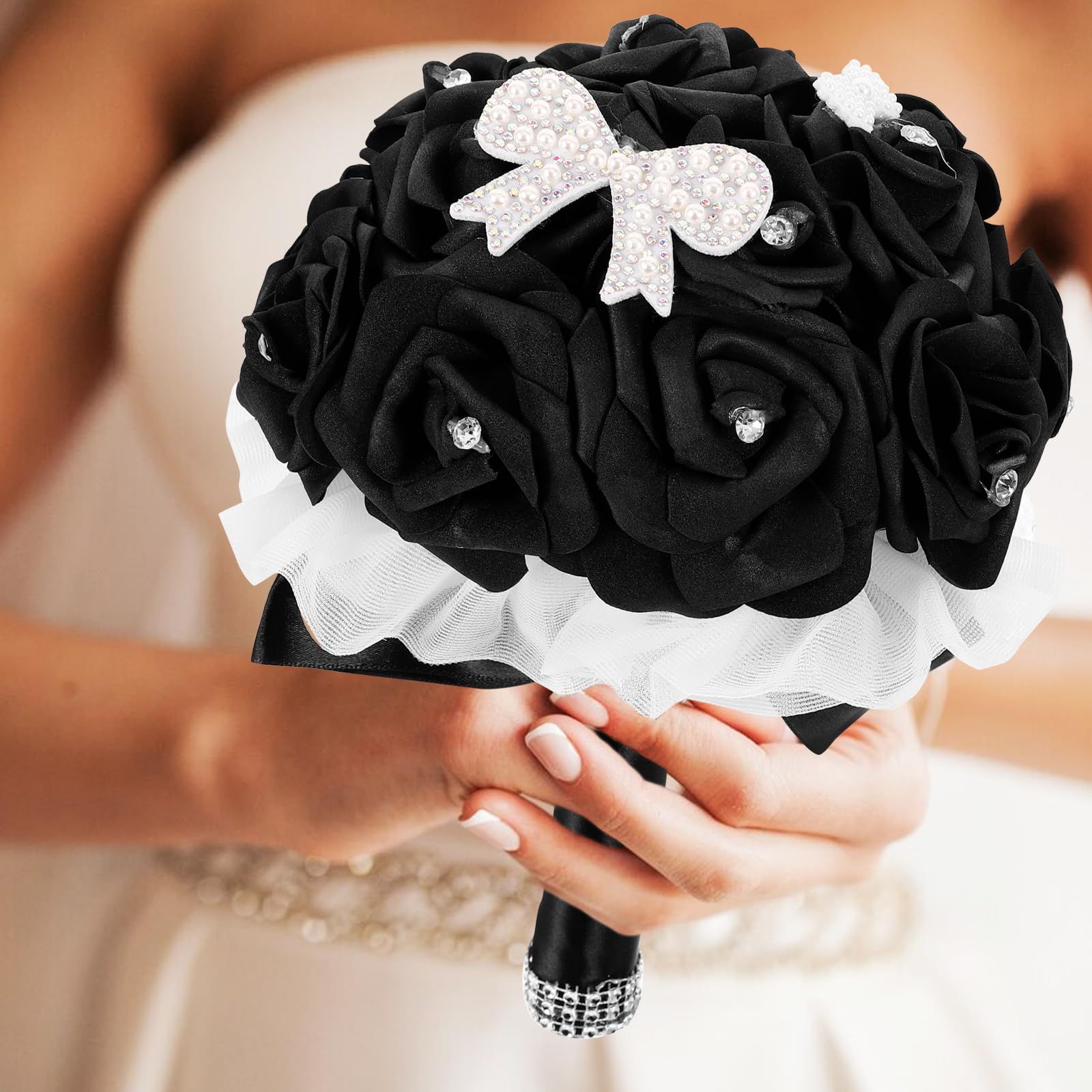 Künstlicher Hochzeitsstrauß Schwarz Für Braut Mit Realistischem Design Ideal Als Brautstrauß Und Photo Prop Für Hochzeit Verlobung