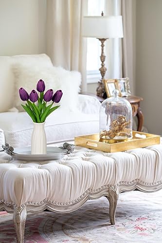 Miniatura 6 de Briful Paquete de 2 tulipanes artificiales de flores sintéticas con jarrón de cerámica, tulipanes morados de espuma de polietileno, arreglo floral