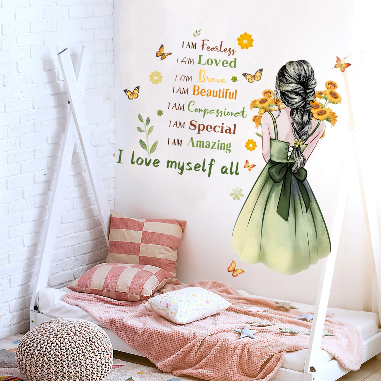 Green Girl Wall Stickers, Inspirational Girl Home Decor Wall Decals with  Butterfly, Wall Stickers for Girls Bedrooms Living Room Study Room Dance  Classroom Wall Decor – BigaMart, image size:1500x1500