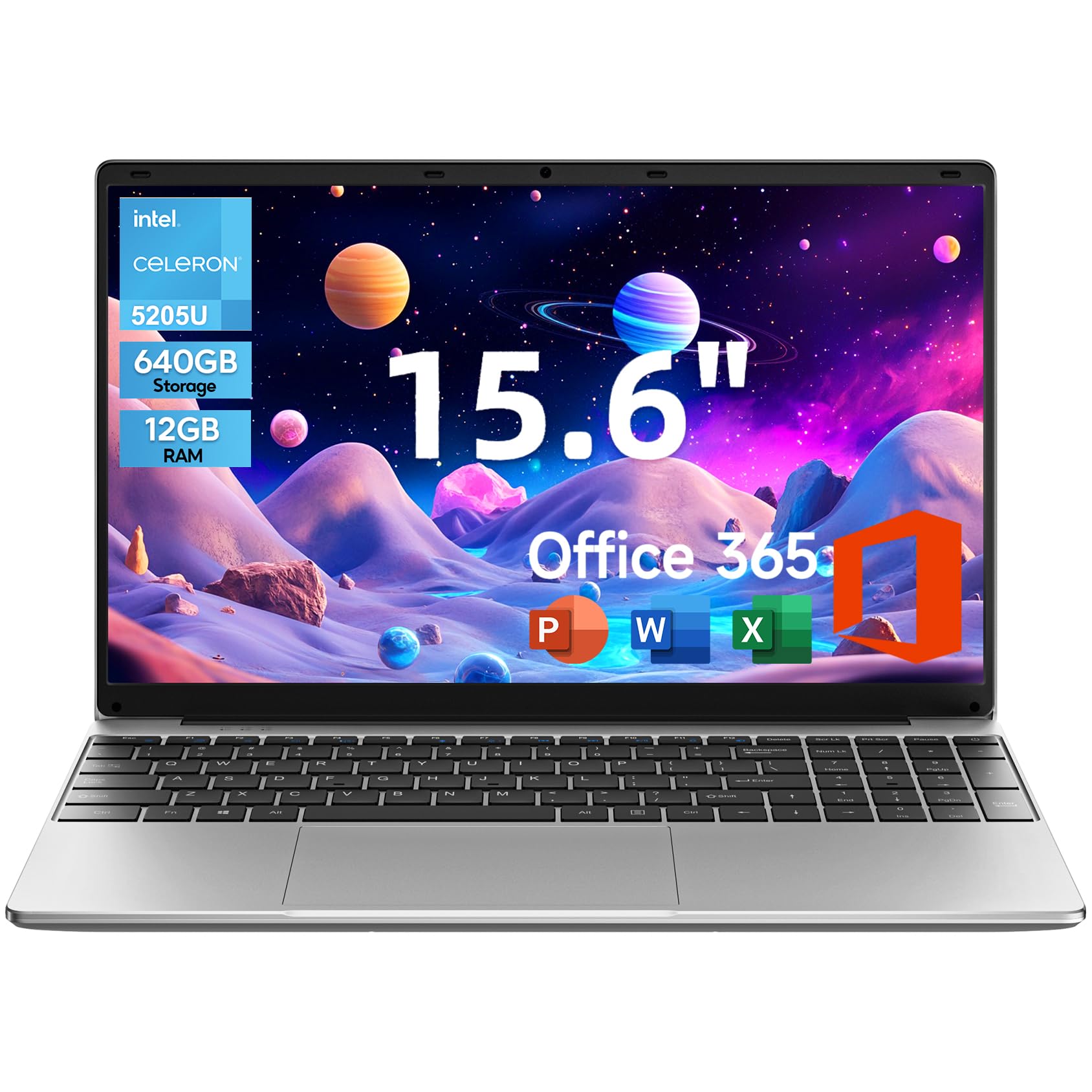 jumper Laptop, 12GB RAM 640GB ROM, Office 365-1 Year 5205U Processor, 15.6 Inch Computer, FHD IPS Screen, 38Wh Battery, 2 Stereo Speakers, Numeric Keyboard, HDMI, WIFI5, Type-C.