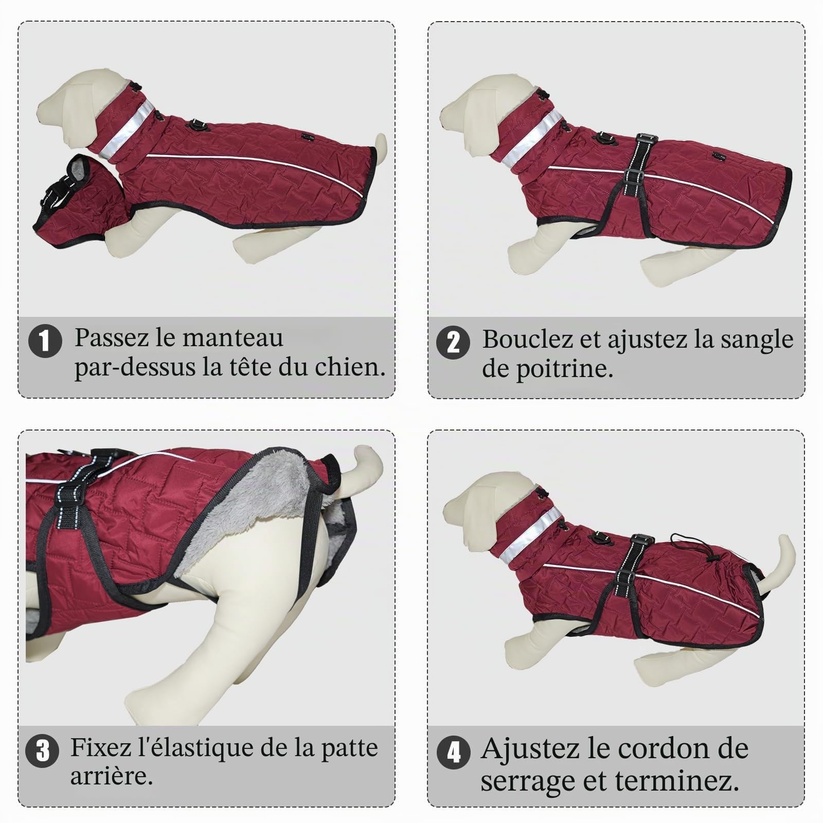 Manteau Chien Imperméable avec Harnais Manteaux Imperméables pour Chiens Doudoune Doublé Polaire Manteau Chien Hiver Réfléchissante Ajustable Veste pour Chiens de Petite Moyen et Grande Taille